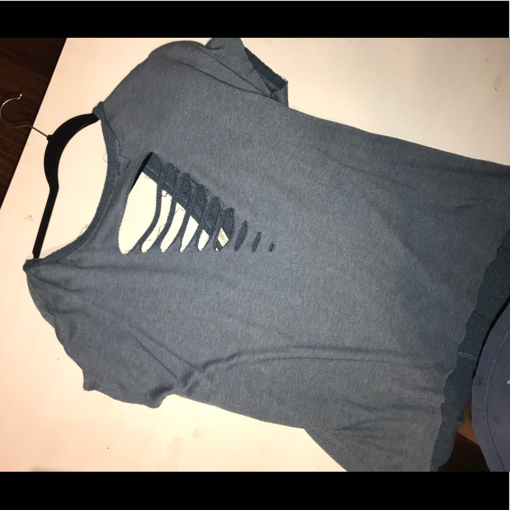 Blue long distressed shirt